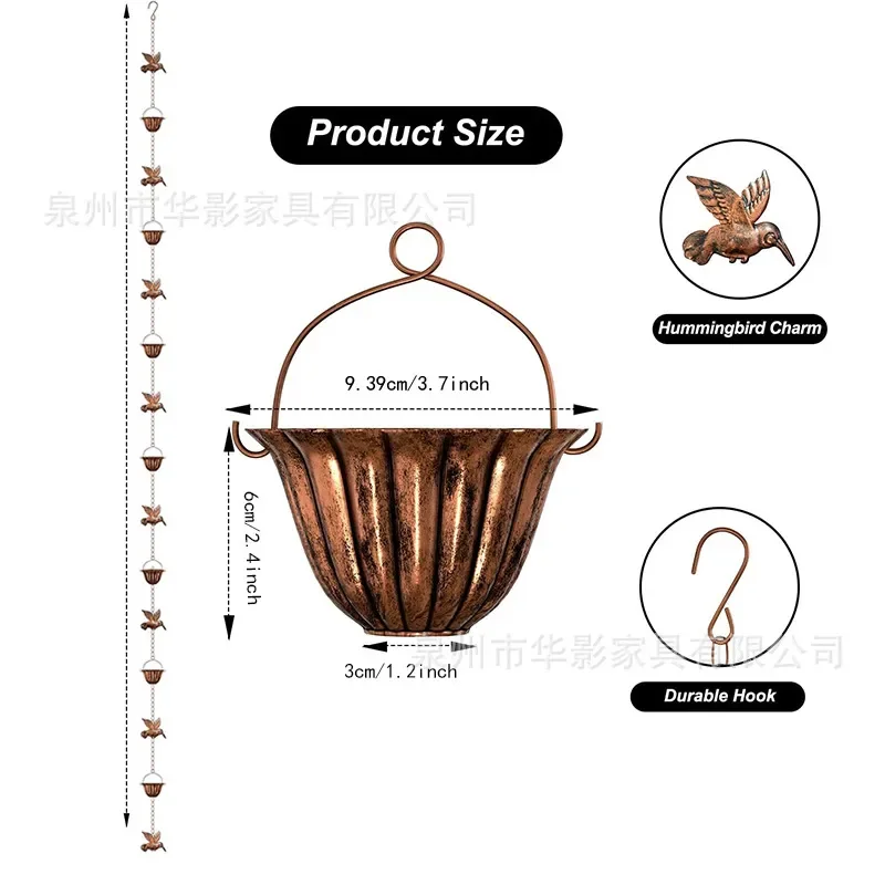 For 2.4m Funnel Rain Chain Retro Wrought Iron Bird Garden Outdoor Courtyard Creative Metal Pendant Handicrafts