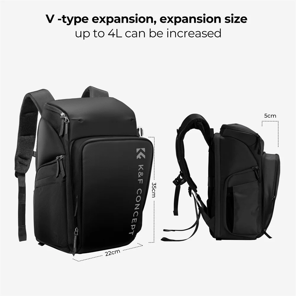 K&F Concept Camera Backpack Travel Outdoor 25L Camera Bags for Photographers Large Capacity with Raincover for Sony Canon Nikon