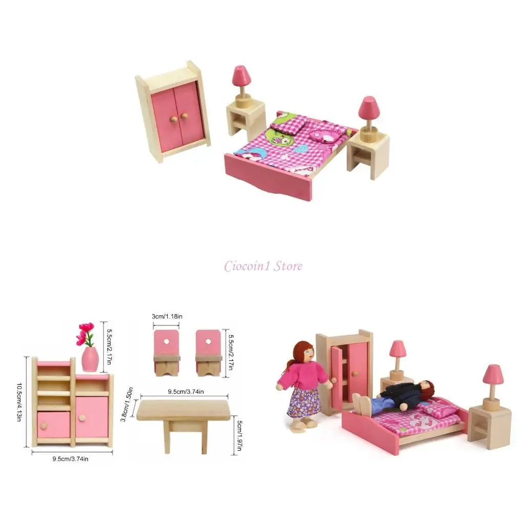 

Y1UB Miniature Bedroom Model Doll House Accessories Role Play Furnishings Set