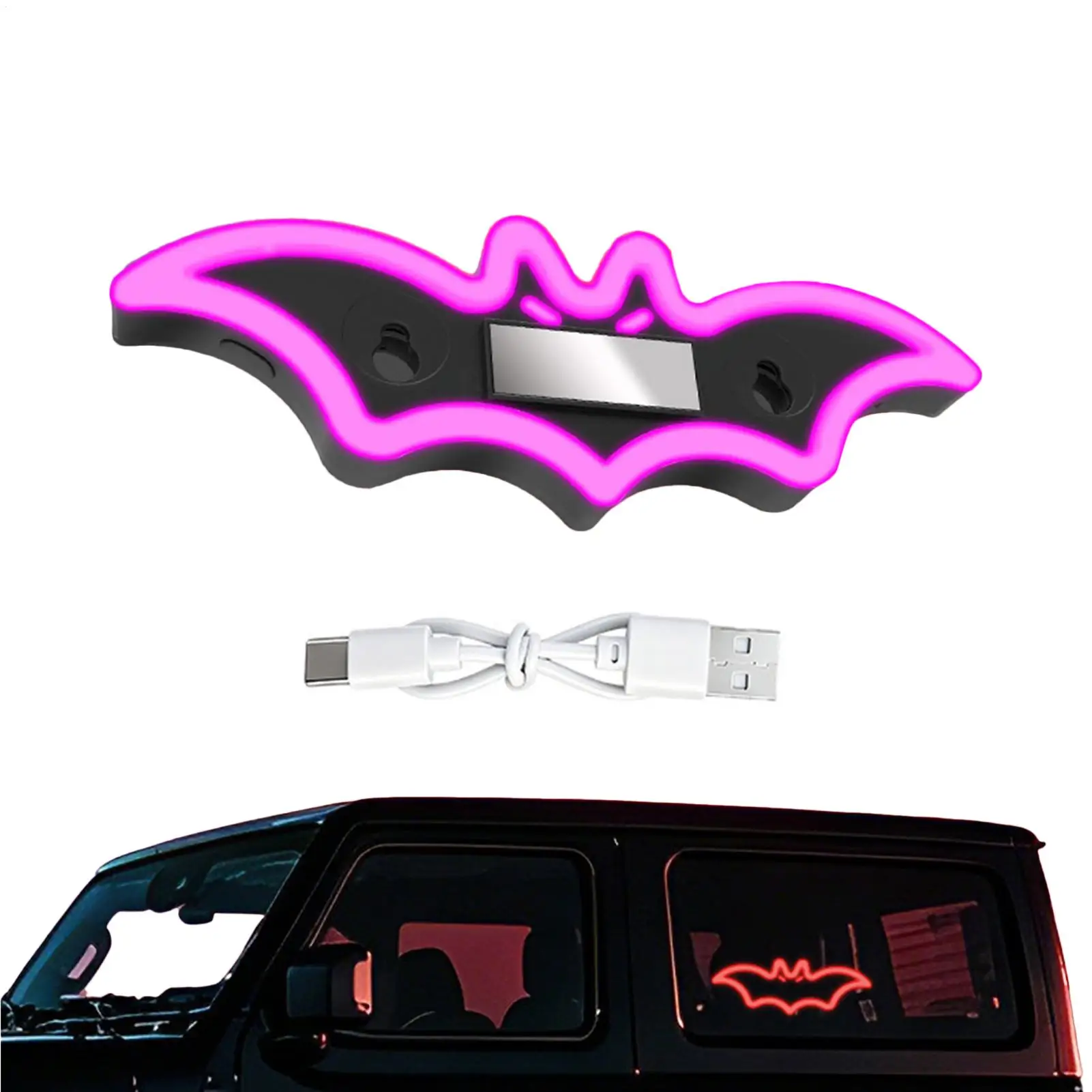 Solar Car Light Suction Cup Vehicle Solar LED Halloween Bat Windshield Lamp Car Window Ambient Light for SUV Sedan Automotive
