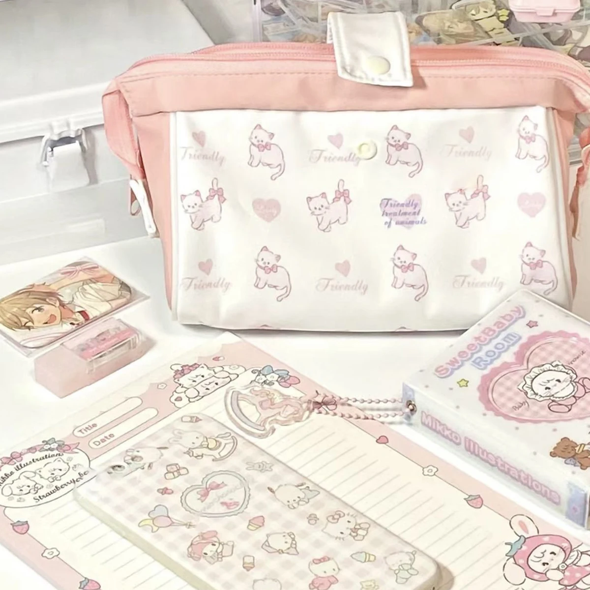 Multilayer Cute Dog Print Modular Pencil Case Ins Style Large Capacity Eco-Friendly Student Stationery Organizer & Makeup Bag