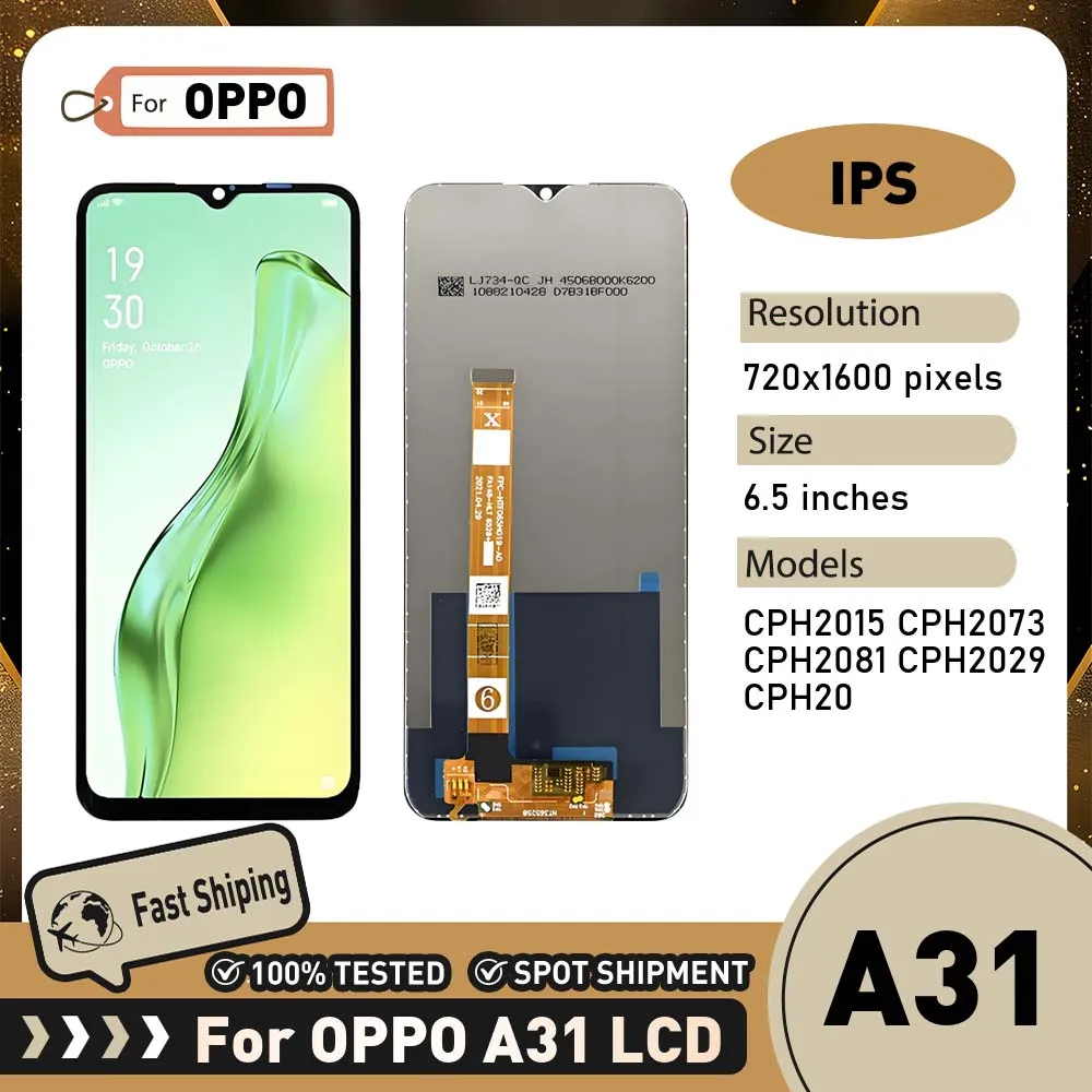 6,5-дюймовый IPS-дисплей для OPPO A31, сенсорный экран, дигитайзер в сборе для OPPO CPH2015 CPH2073, запасные части для ЖК-дисплея