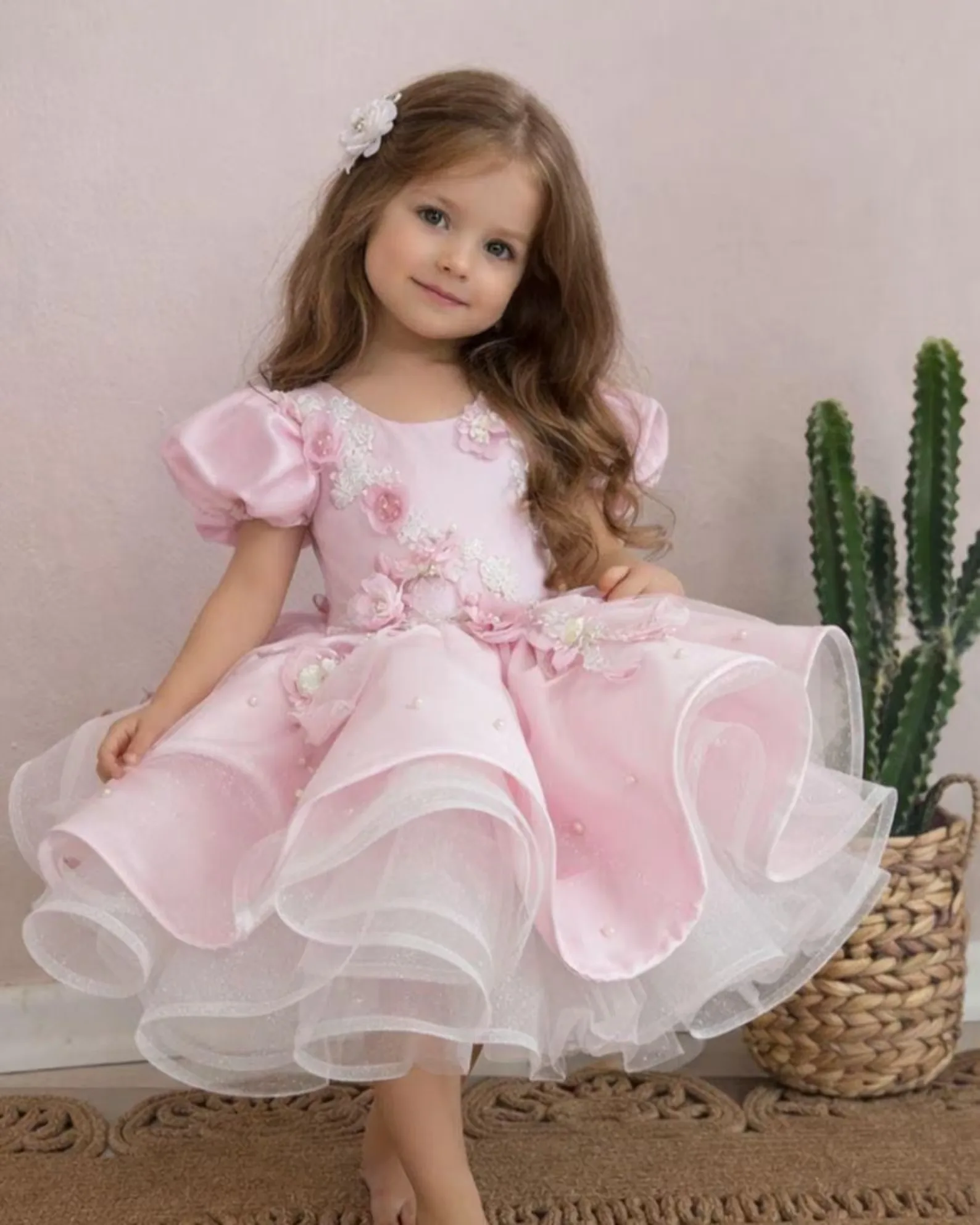 custom-puff-sleeve-3d-floral-ruffle-tulle-flower-girl-dress-for-luxury-wedding-birthday-party-pageant-runway-formal-gown