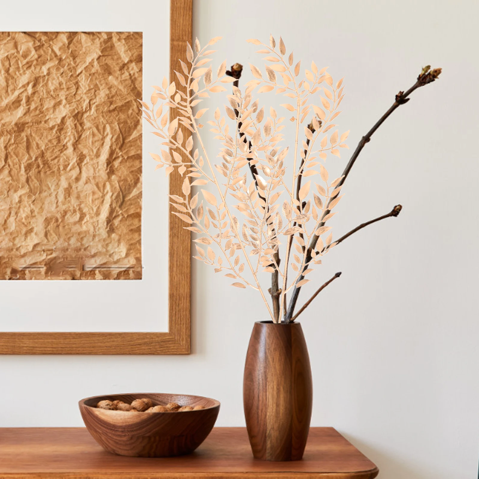 

10 Pcs Auxiliary Material Simulated Golden Plants Vase Plastic Artificial Leaf Stems Leaves