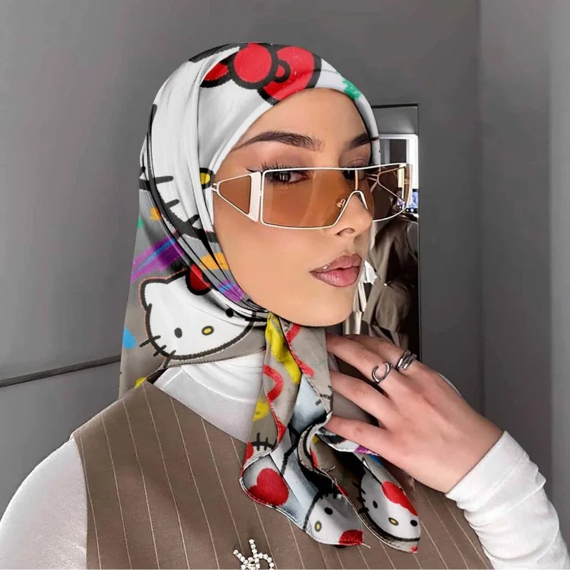 

Sanrio Hello Kitty Silk Scarf Kawaii Anime HelloKitty Pattern The Spice Girls Square Hijab Hair Band Hairstyle Accessories Gift