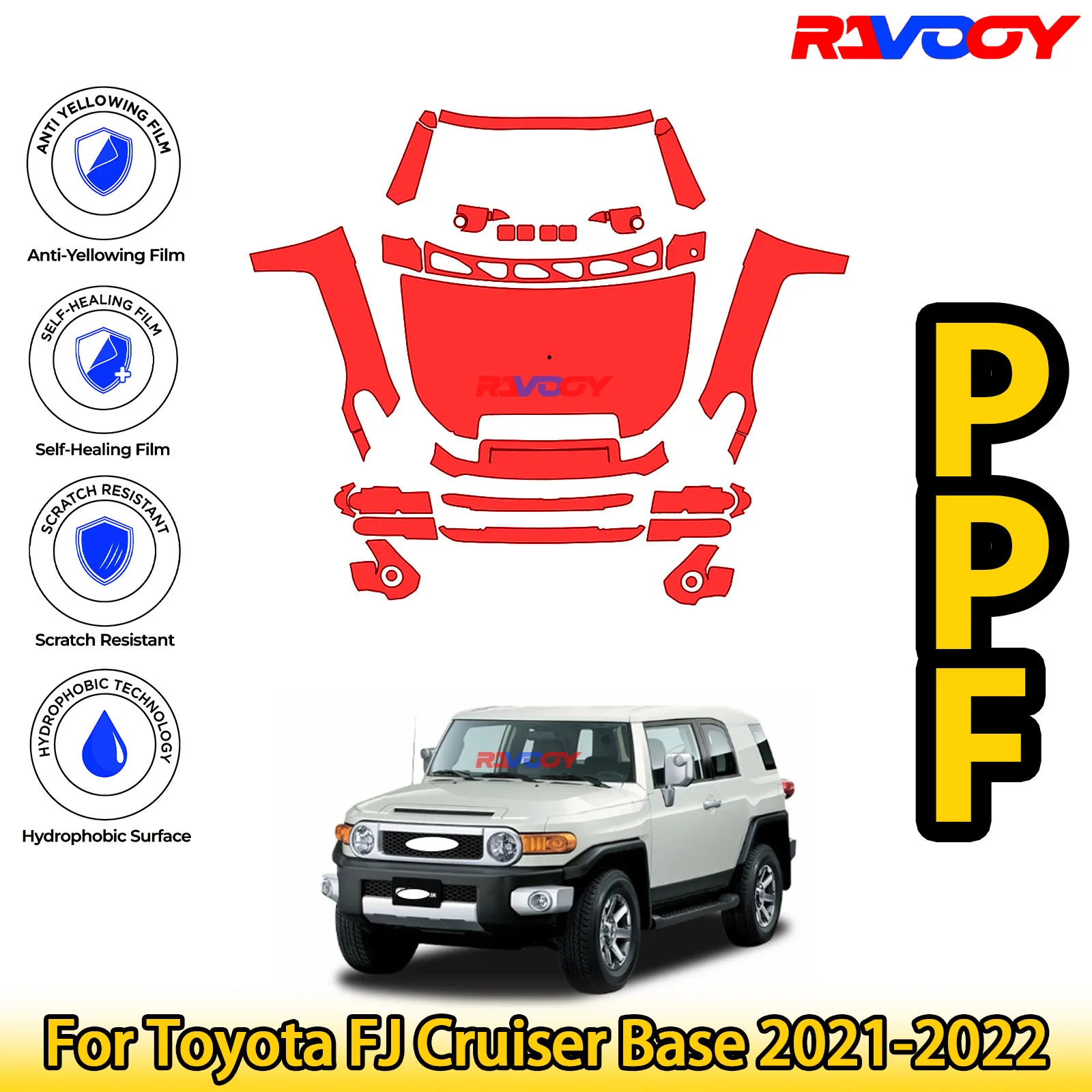 

Для Toyota FJ Cruiser Base 2021-2022 глянцевый матовый черный предварительно вырезанный передний комплект PPF, защитная пленка для краски