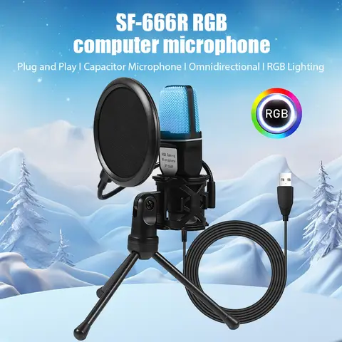 SF666R USB 마이크 RGB Microfone Condensador 와이어 게임용 마이크 팟캐스트 녹음 스튜디오 스트리밍 노트북 데스크탑 PC 마이크