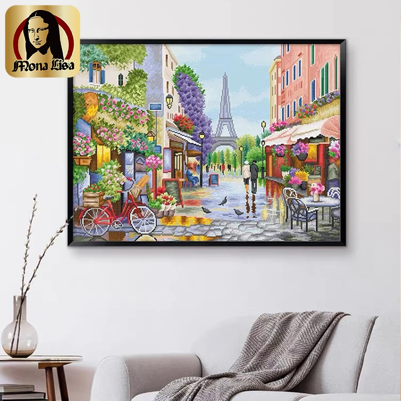 

Новая модель 2026 года: Вышивка крестом «Королевская Мона Лиза» ручной работы для гостиной, декоративное искусство с европейским пейзажем для столовой