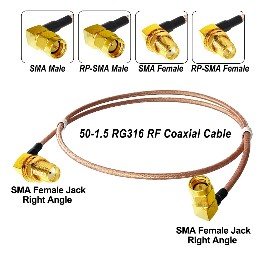 

RG316 Cable SMA Male Right Angle to SMA Female 90 Degree Angle Connector 50-1.5 RF Coax Cable Antenna Extxtension Jumper Pigtail