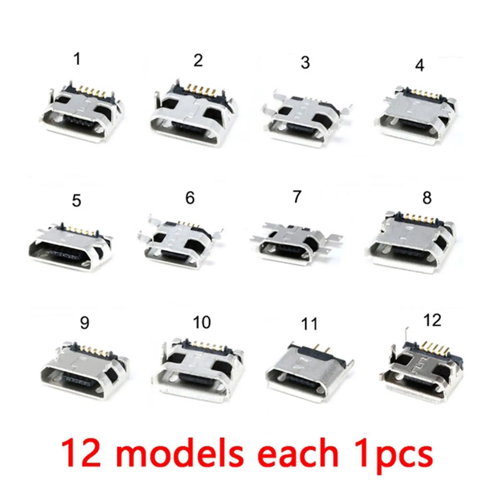 5 Pin Micro USB Female Breakout Board Port Durable SMD Alloy Connector Multi USB Socket Kit for Electronics Repair Projects
