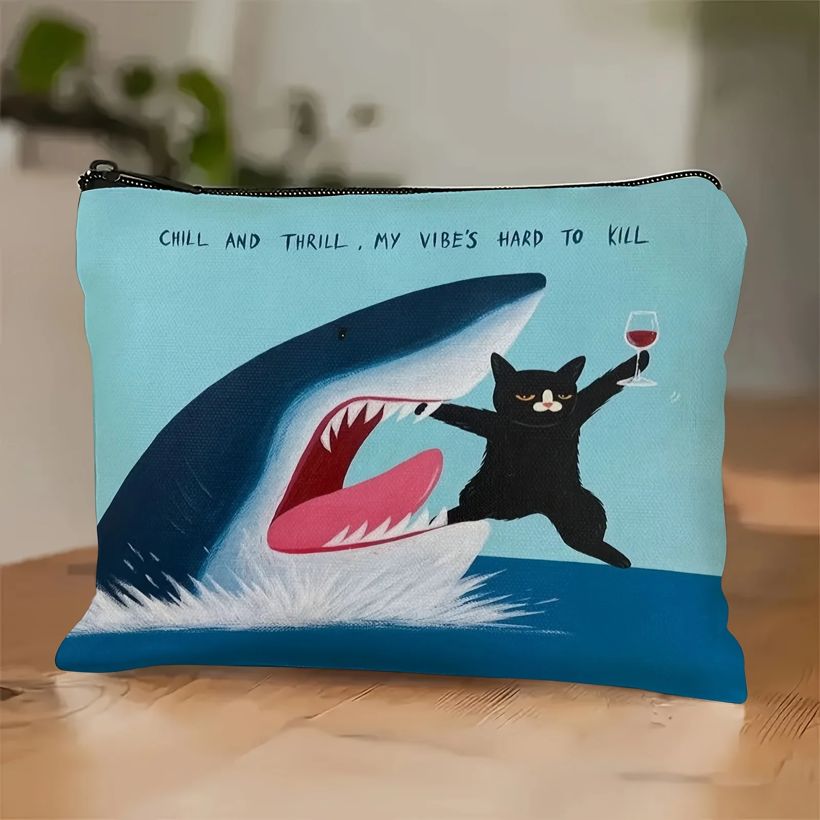 Exquisite Humorous Style Cosmetic Bag, Black Cat and Shark Humorous and Funny Theme Cosmetic Bag Coin Purse