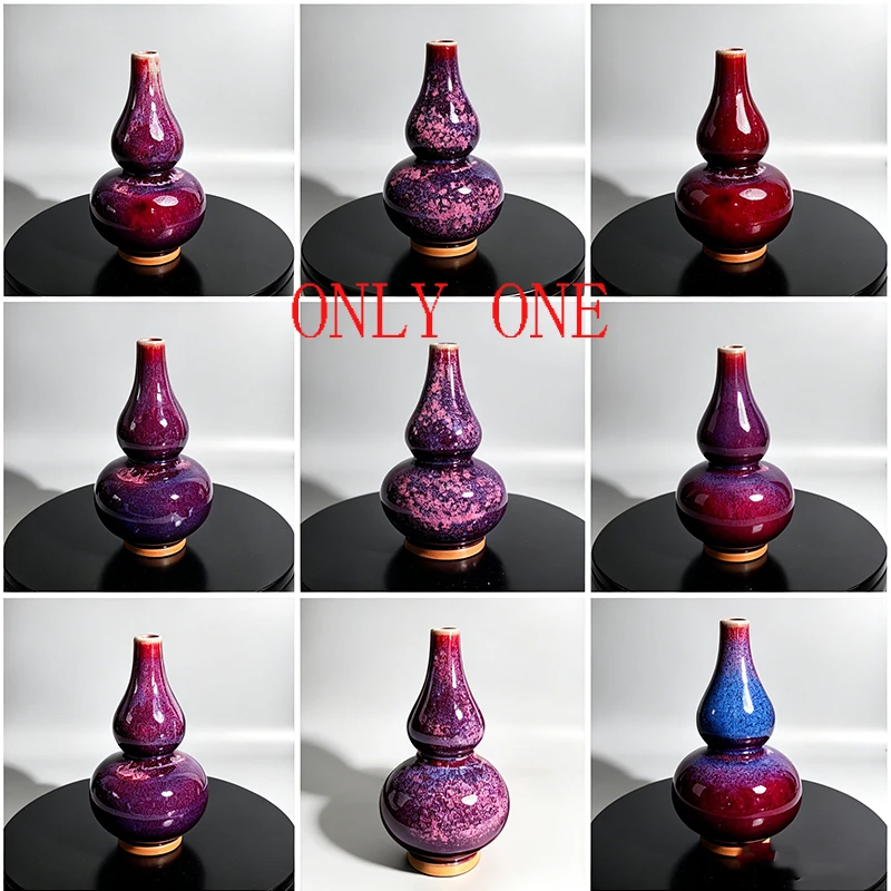 Jun Porcelain Flambe Glaze Calabash Vase Mini Hydroponic Flower Pot Desktop Ornament Chinese Traditional Ceramic Decor Gift