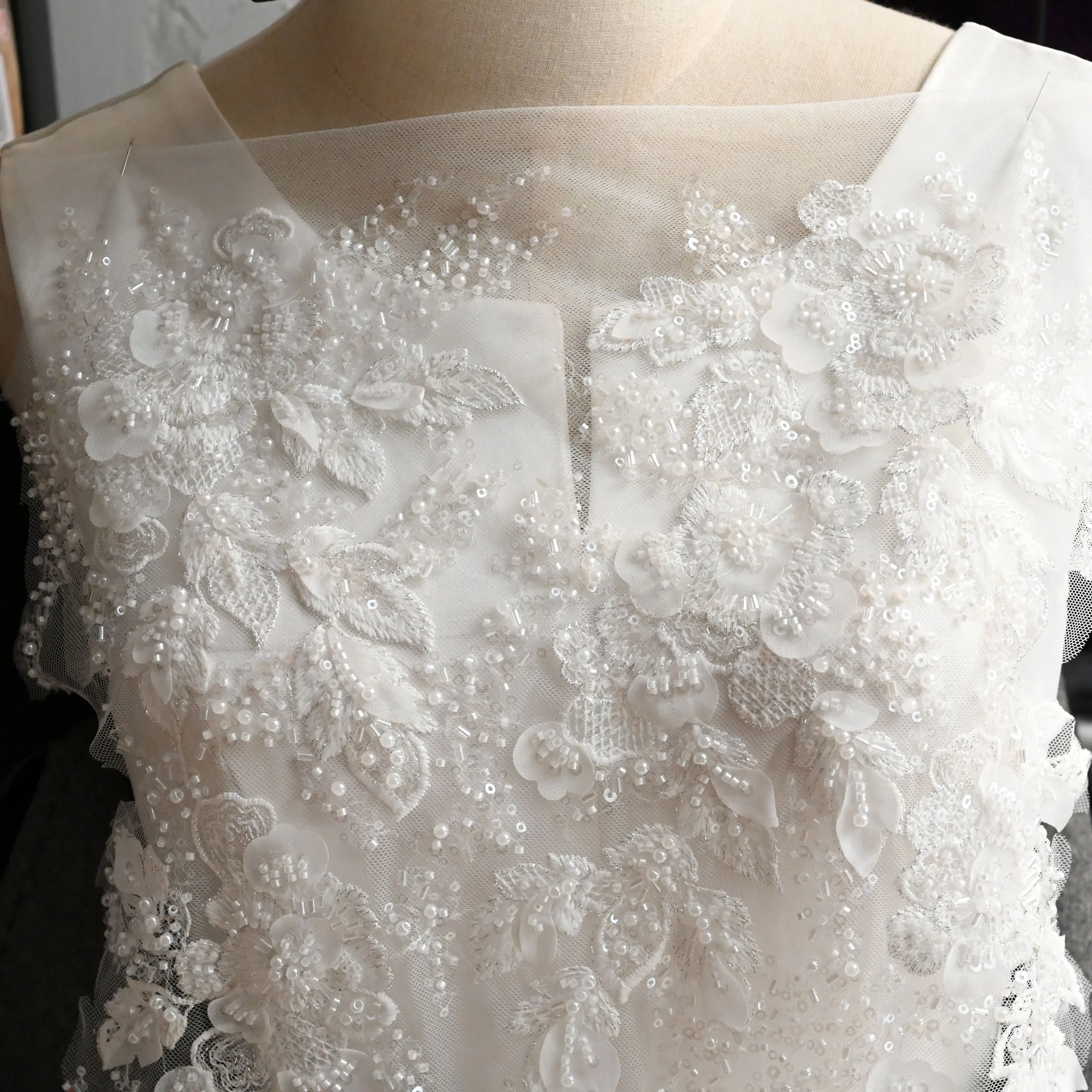 30*130cm Large Luxury Sequin Beaded Tulle Lace Fabric for Wedding Dress French African Sequins Embroidery Laces Fabrics Lace