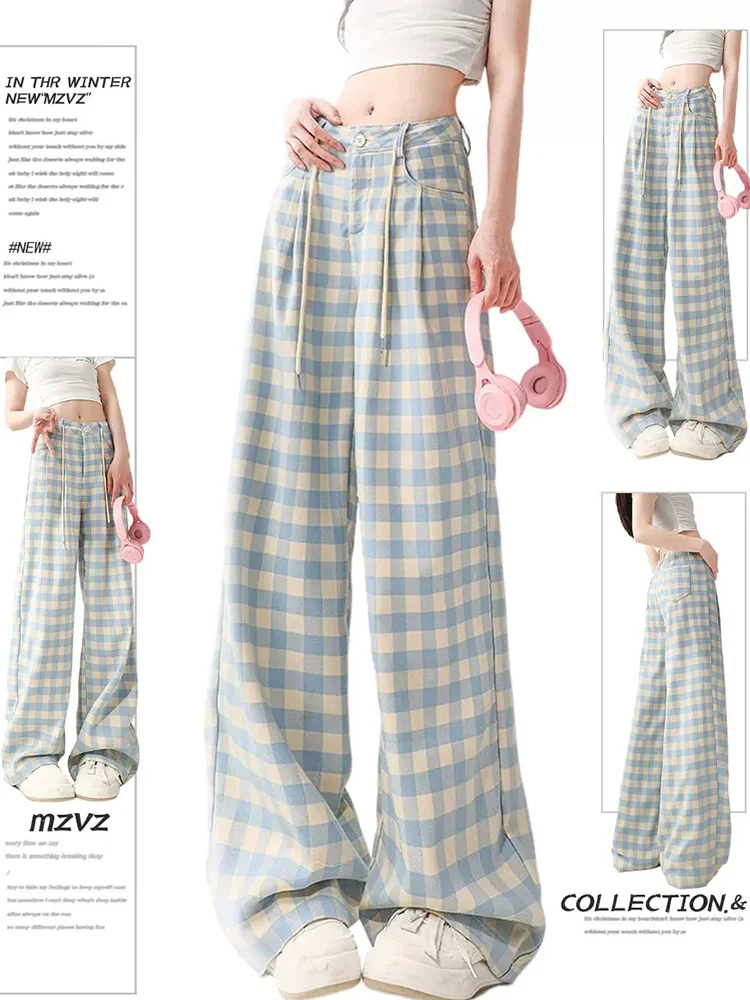 

2024 Y2K Checkered trousers Women's Fashion High Waist Straight Baggy Pants casual pants trend Instagram Streetwear Pants