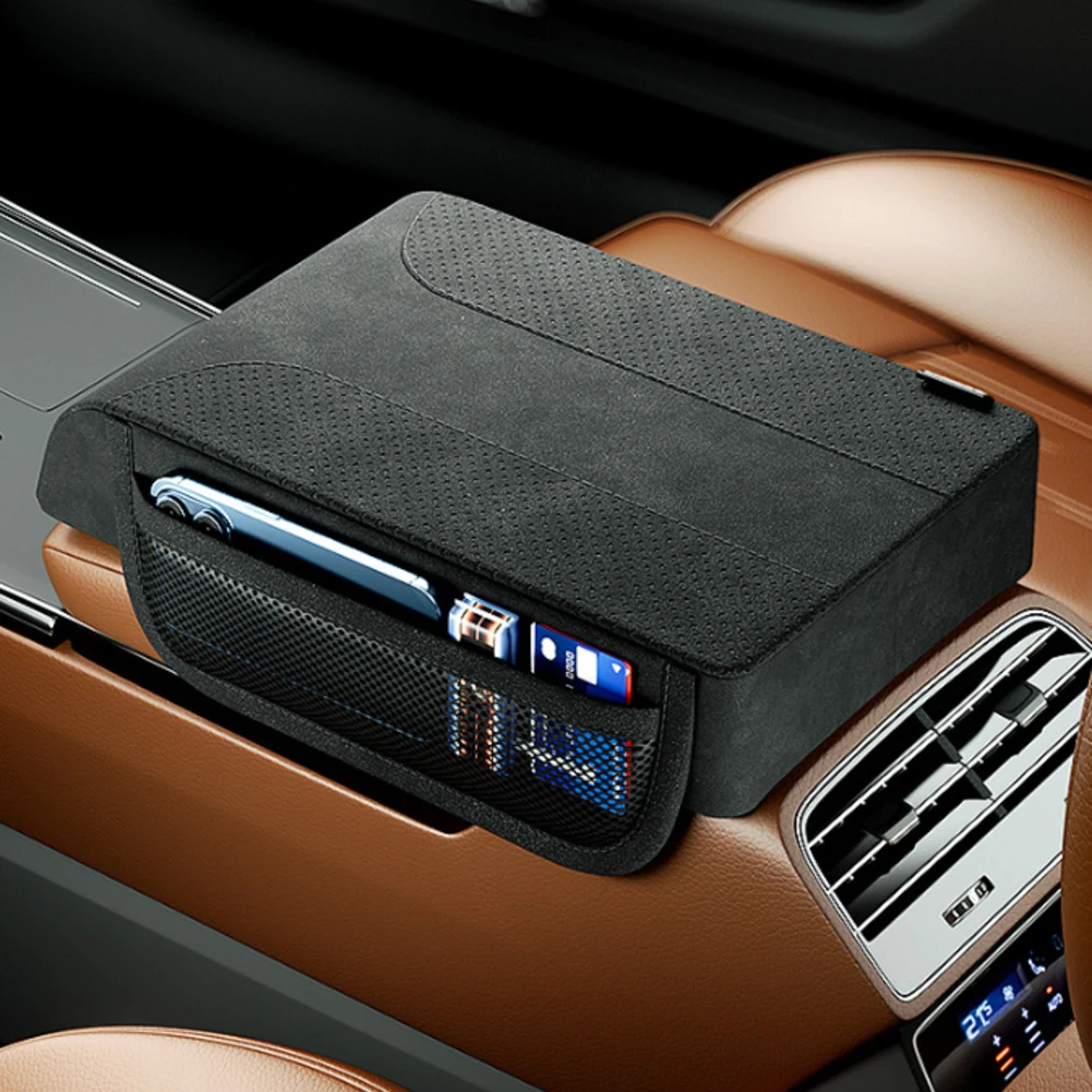 

Leather Car Armrest Pads For Cars Trucks SUVs And RVs With Memory Foam Center Console Leather Armrest Pad With 2 Storage Pockets