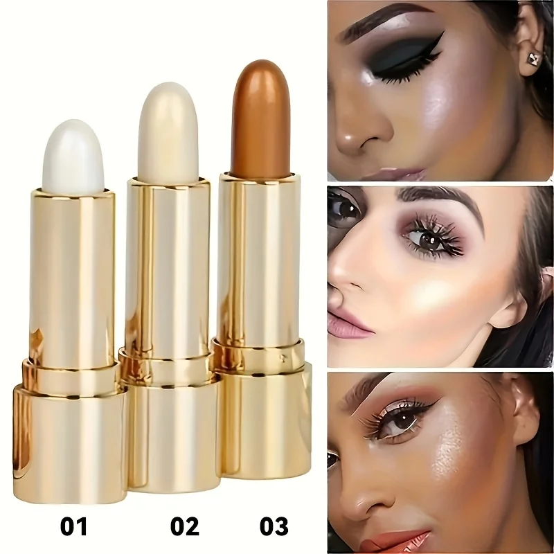 1 قطعة/3 قطعة/تسليط الضوء على وعصا كونتور ، الجانب الظل الوجه المخفي هيغليغتر عصا ، أنبوب ذهبي اللؤلؤ متلألئ المخفي عصا