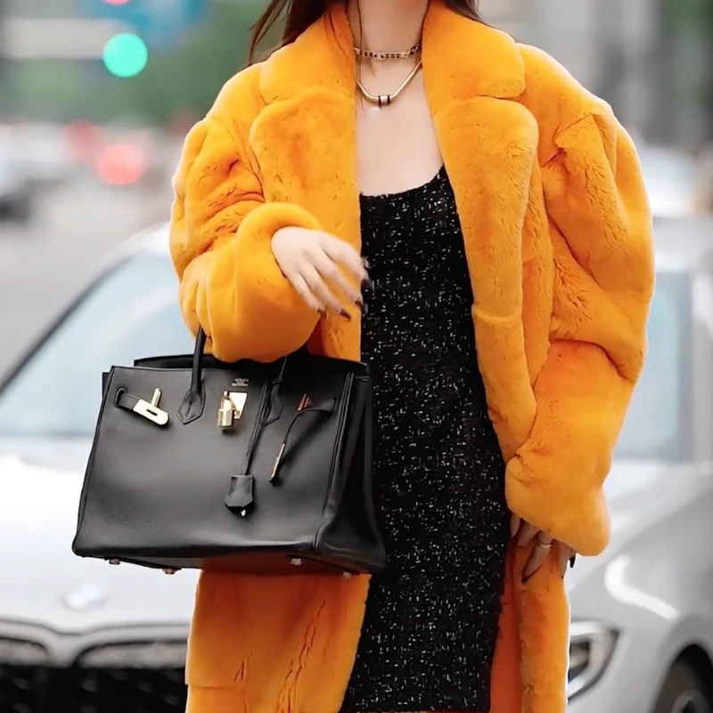 YOLANFAIRY automne et hiver importé en fourrure de lapin rex entier col rabattu style simple femmes pardessus dубл onderка ж Dön regivald 2025