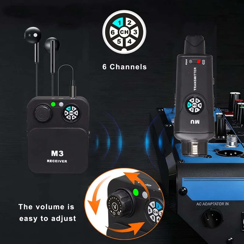 Sistema de Monitoreo In-Ear Profesional, Auriculares Inalámbricos con Banda para la Cintura para Actuaciones en Escenarios al Aire Libre