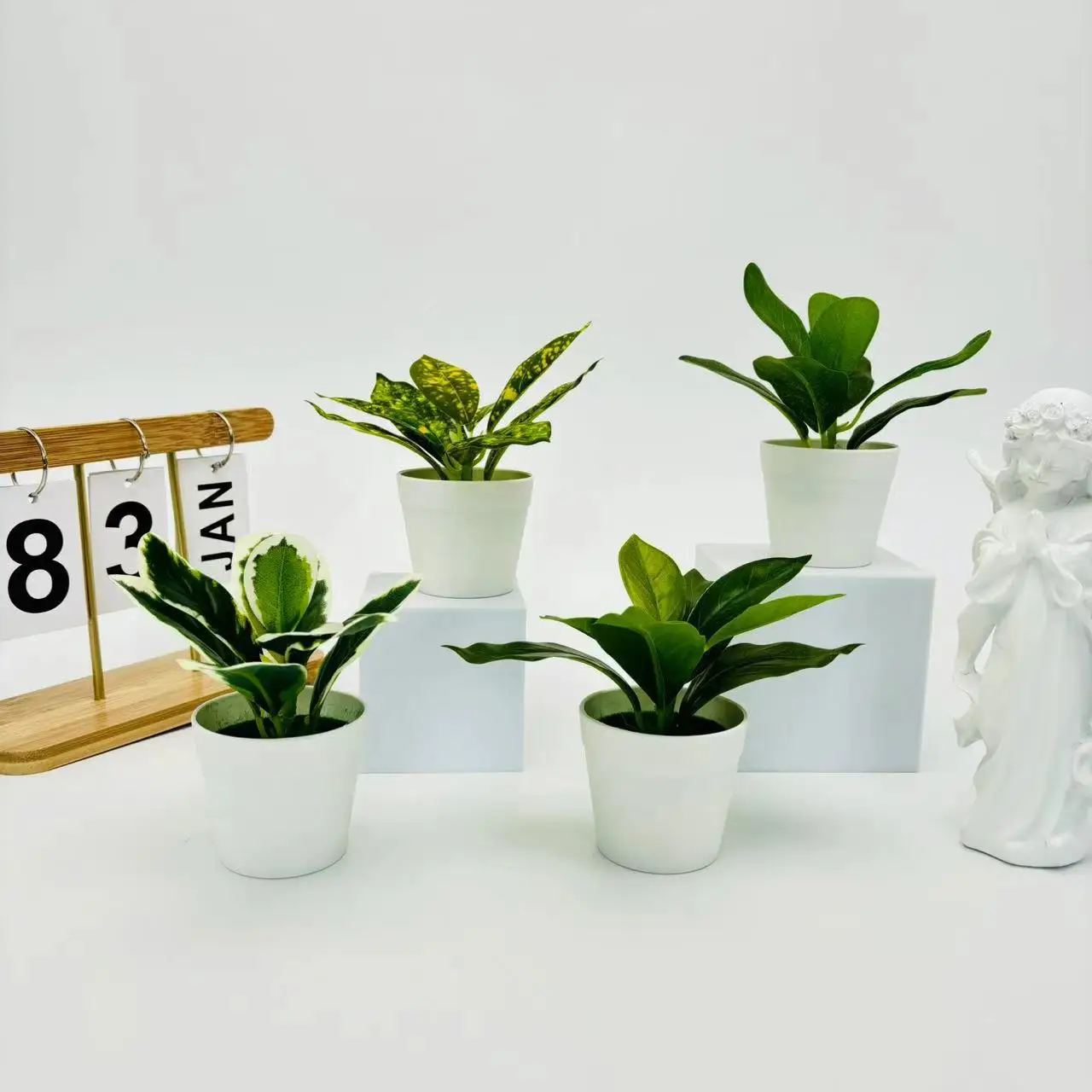 

New two-section leaf small potted artificial plant ornaments evergreen fake green radish leaves desktop decoration ornaments