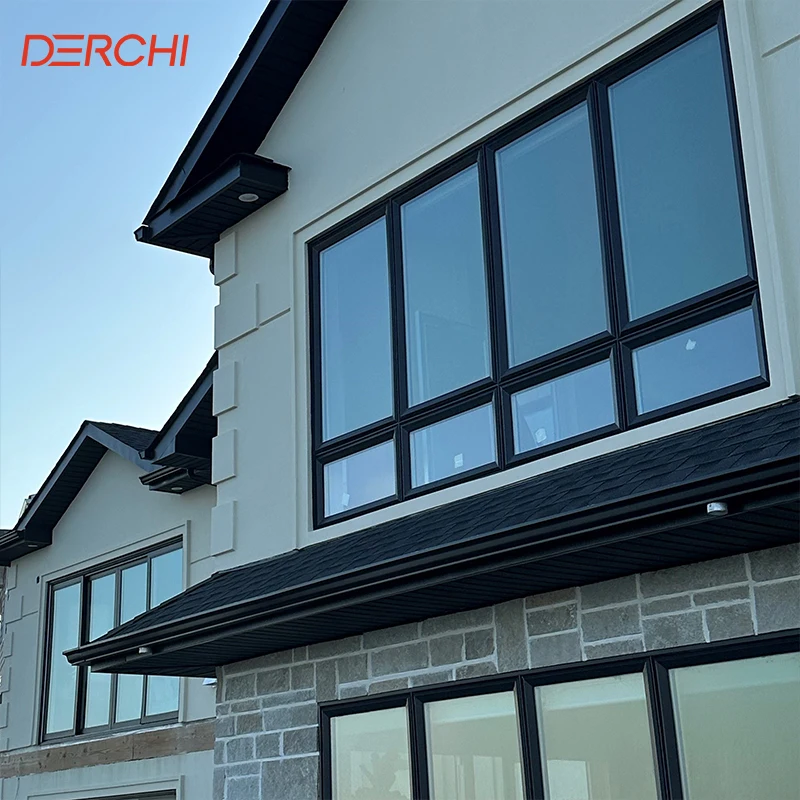 Hurricane Proof Impact Tempered Glass Black Burglar Proof windows Thermally Insulated Aluminum Profiles Casement Window