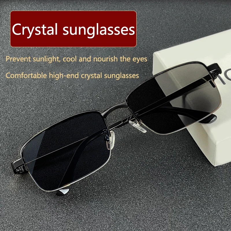 Shatar New Retro Fashion Half Frame Glass Sunglasses Man Driving Touring Sunshade Sunglasses For UV Protection Metal Half Frame