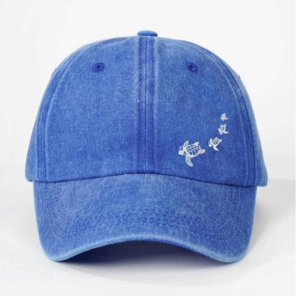 Adjustable Turtle Print Baseball Cap Soft Cotton Retro Style Peaked Cap Minimalist Style Casual Style Washed Baseball Cap