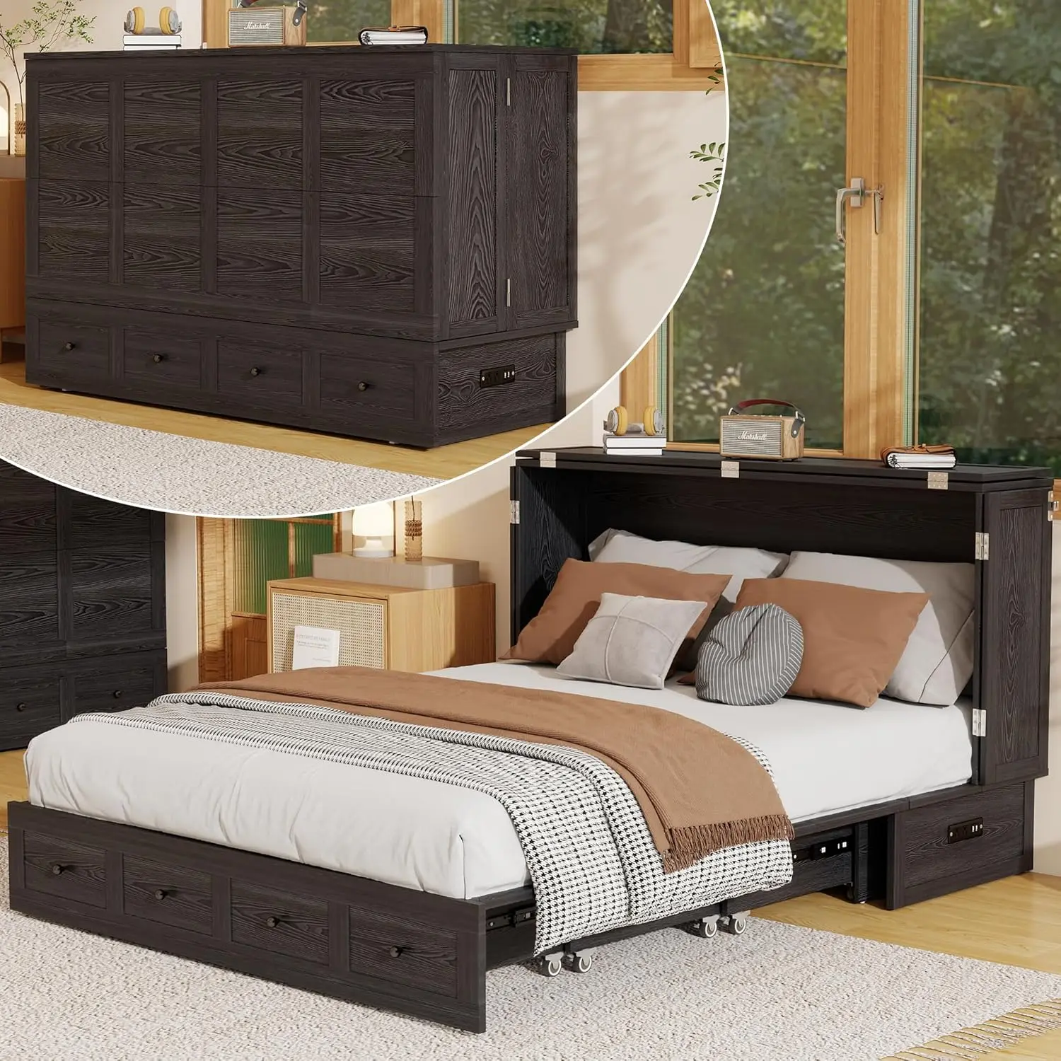 

Кровать размера «Queen-size» с USB-станцией для зарядки и большим выдвижным ящиком для хранения, на заказ