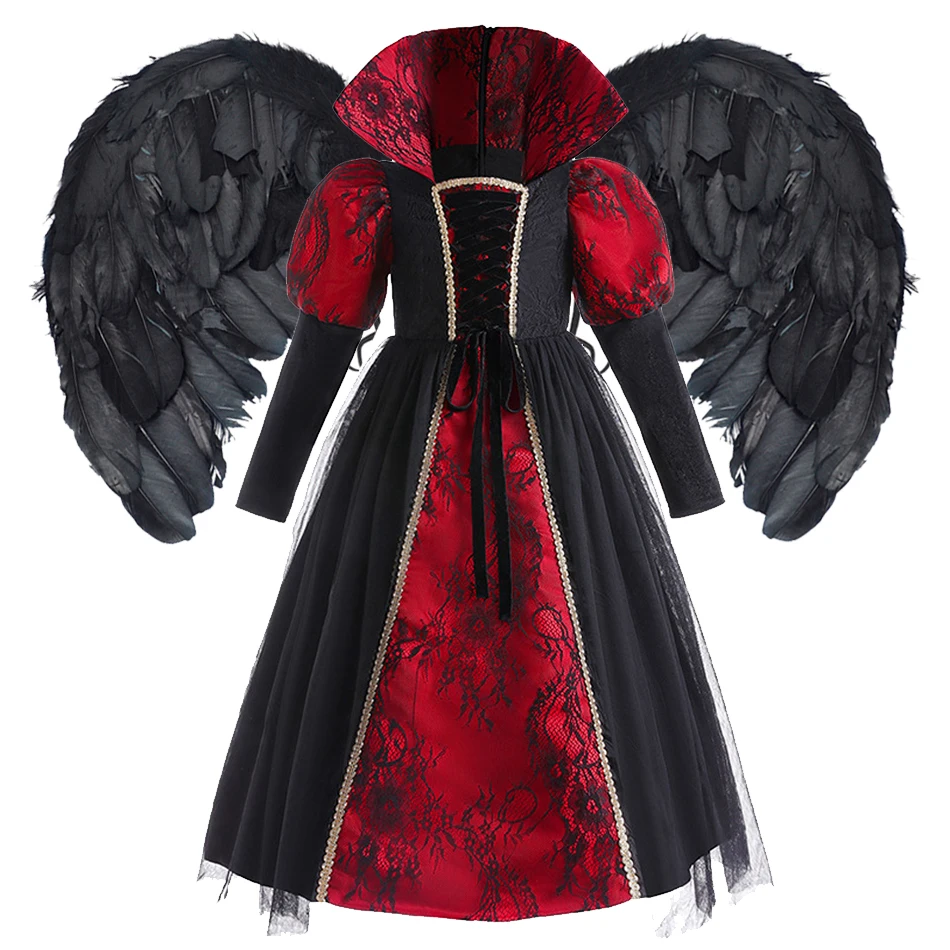 Halloween Costume 2-6 Yrs Child Fantasy Disguise Gown Luxury Lace Witch Cosplay Outfits Long Sleeve Stage Performance Clothes