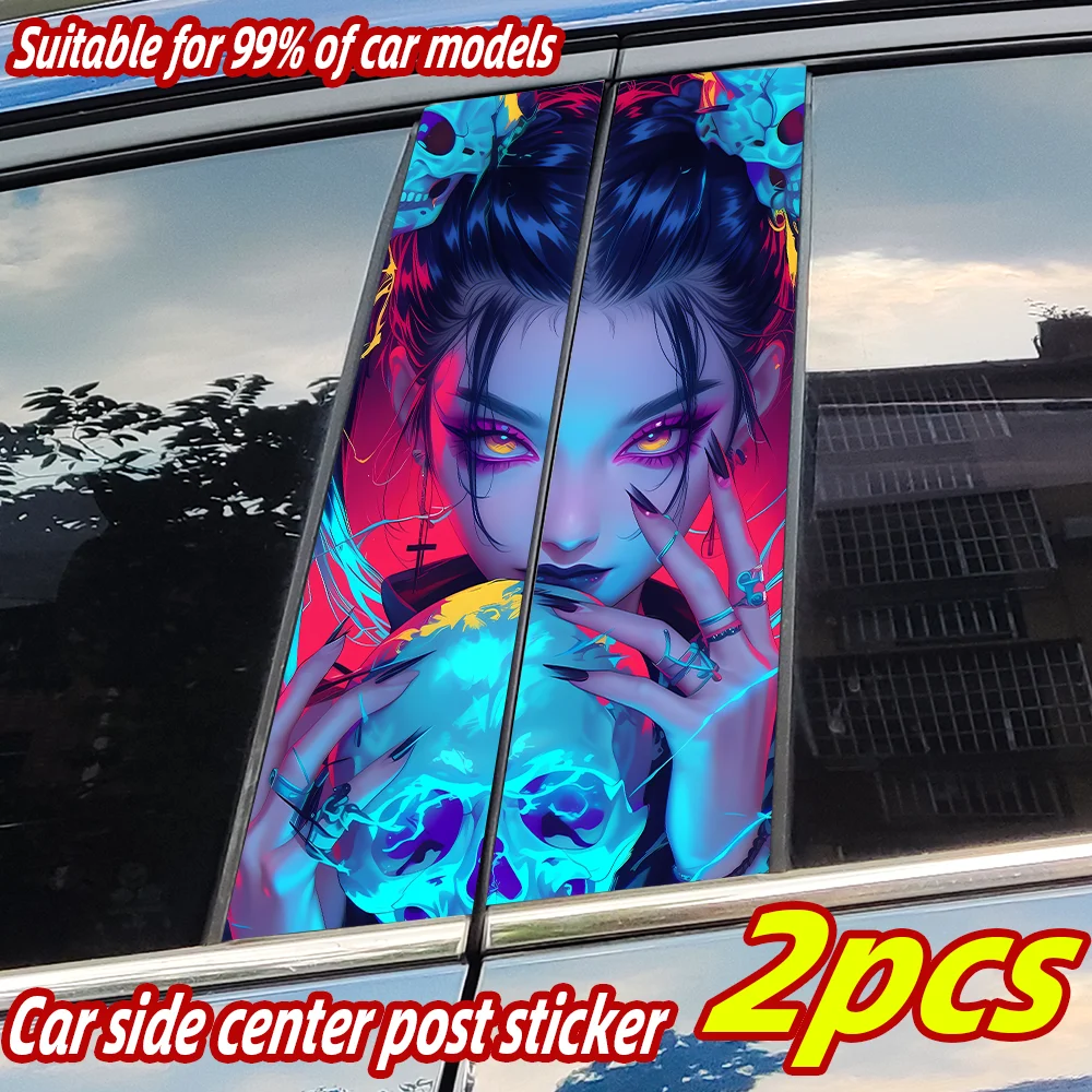 

Skull Anime Girl Car Stickers Car B-pillar Vinyl Decals Waterproof Auto Center Pillar Sticker Cover Scratches Decor Accessories