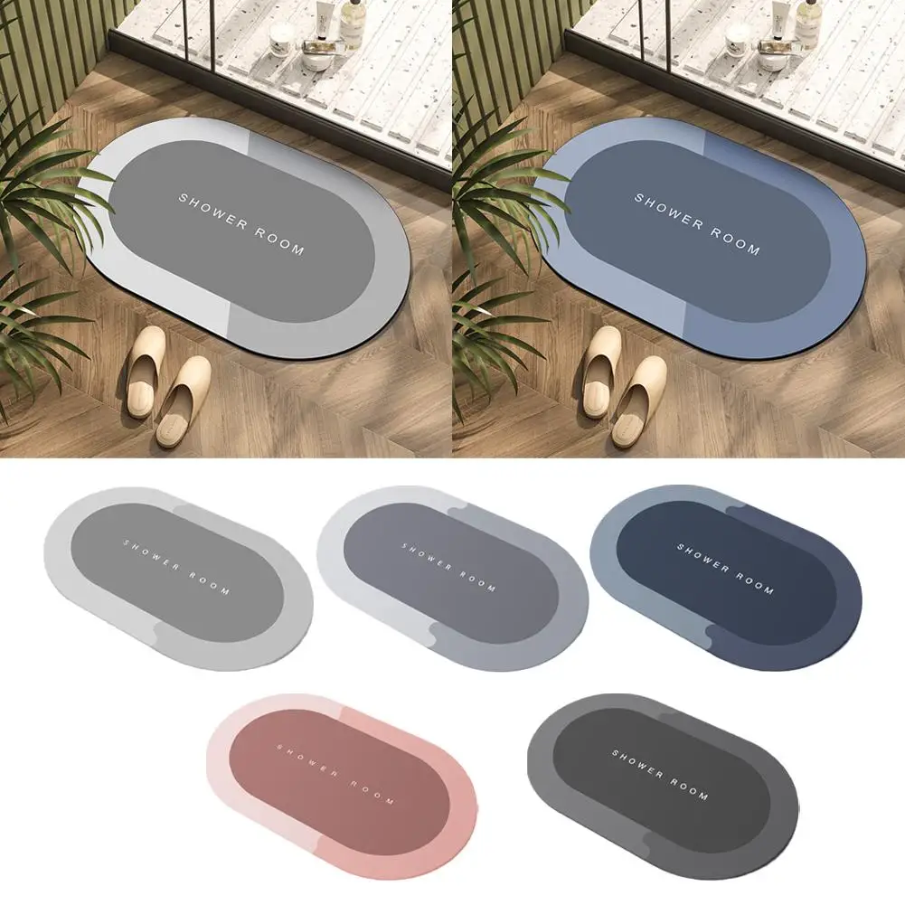 Marble Oval Bath Mat Rubber Floor Mats Bathroom Toilet Carpet Absorb Foot Pad Quick Drying Door Rug Non Slip Shower Room Footpad