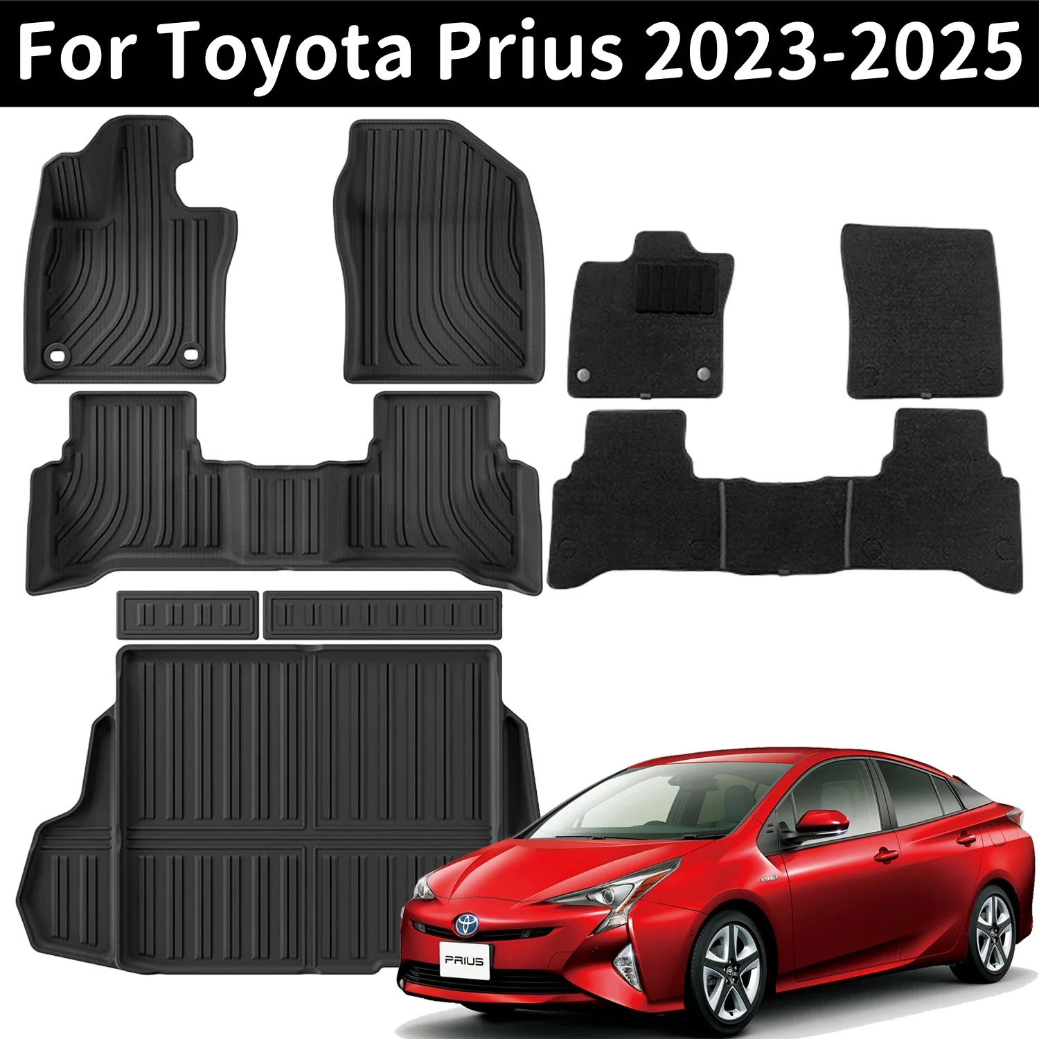 

For Toyota Prius 2023 2024 2025 TPE Floor Mats & Cargo Liners, All Weather Backrest Mats Trunk Mat TPE Heavy Duty Waterproof Pad