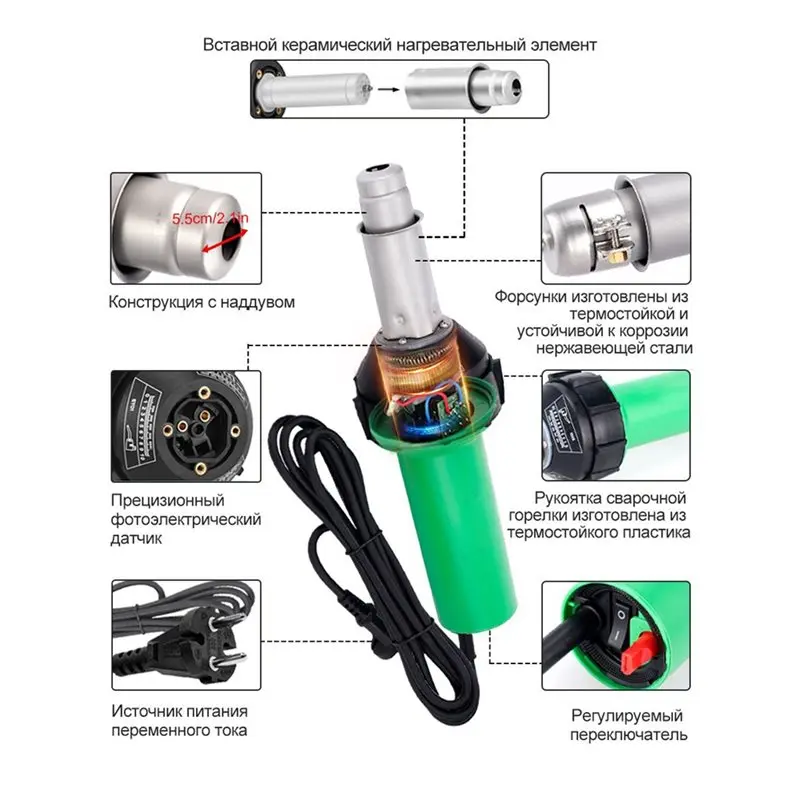 A27F-1600W Heating Tool Hot Air Tool PVC Welding Tool Heating Core Tool Kit For PP/PE/PVC Sheet/Pipe EU Plug
