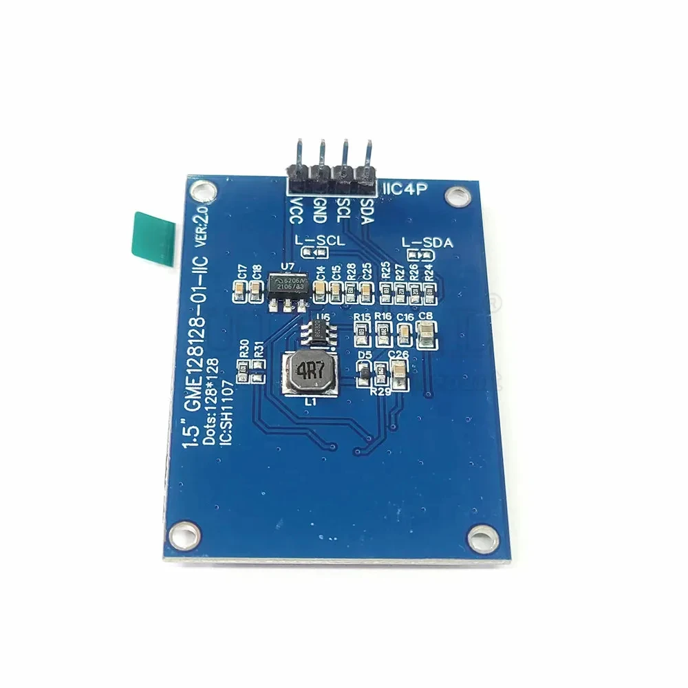 Módulo OLED LCD com Display Branco, Chip de Driver, COG, I2C, IIC, 4Pin, 3V-5V, Pontos 128x128, SH1107, 1,5 polegadas
