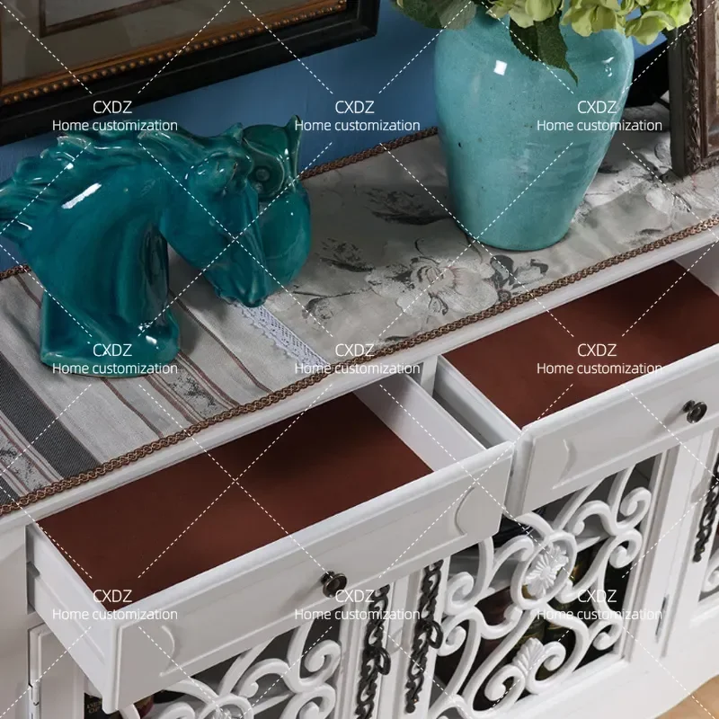 Factory Wholesale Solid Wood Hollow Entrance Cabinet Living Room Furniture Decoration Partition Cabinet Corridor Table