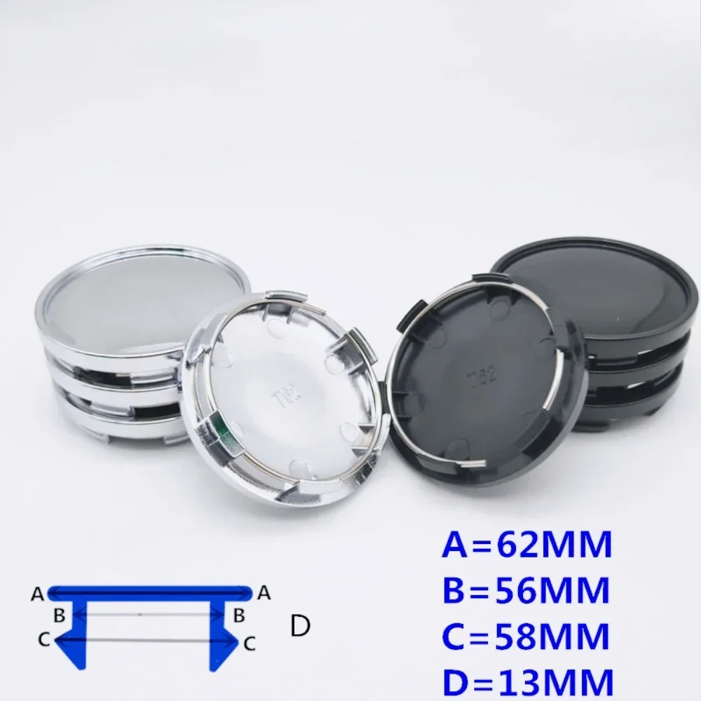 4pcs ABS 62mm T62 Universal Car Wheel Center Caps Accessories Rim Centre Hub Cover Fit for 56mm Logo Emblem Car Stickers Styling