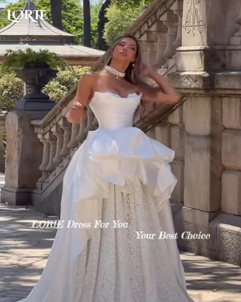 LORIE Vintage 3D Flower Wedding Dresses Applique Puff Strapless A-Line Backless Boho Bridal Gown Customized Party Dresses 2026