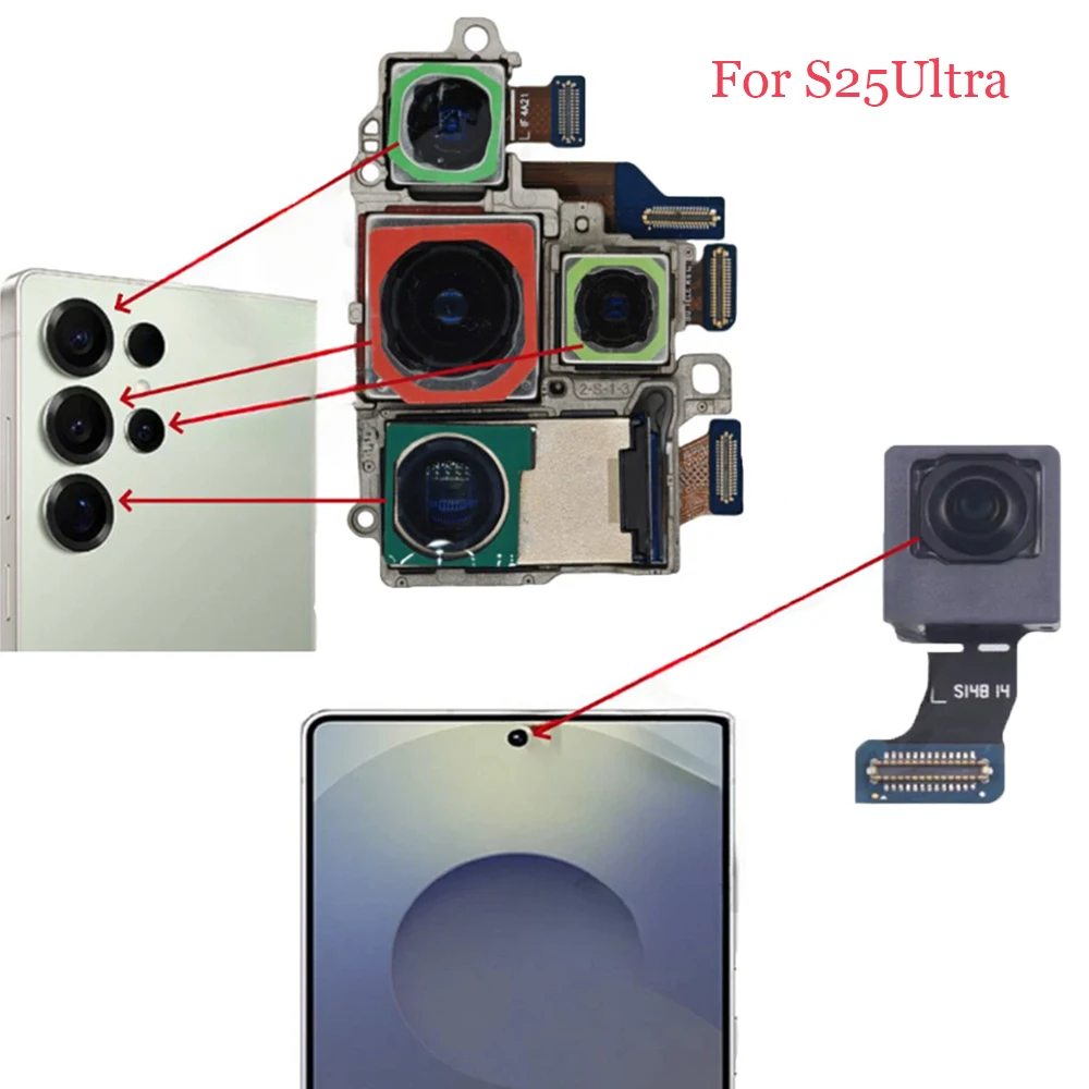 

Front And Full Set Rear Camera For Samsung Galaxy S25 Ultra Frontal Selfie Back Facing Main Camera Module Camera Flex Cable Kits