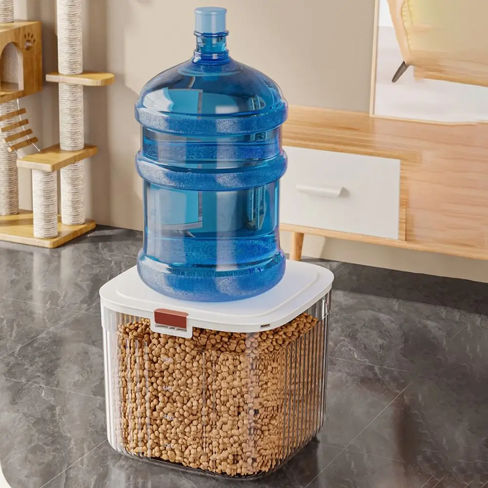 

Flip Cover Dog Food Storage Container Sealed Large Capacity Cat Dry Food Box Plastic Transparent Pet Food Storage Barrel