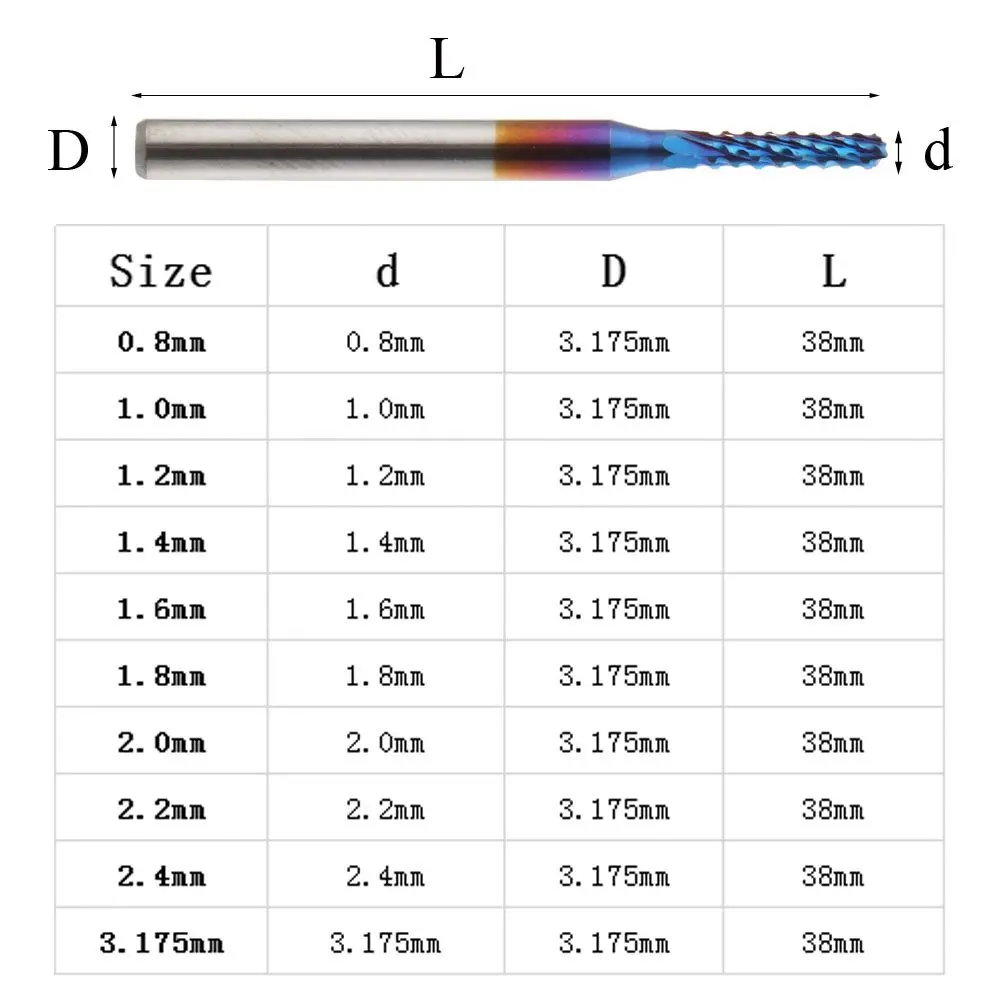 0.8-3.175mm CNC Router Bits PCB Machine Engraving Cutting Edge Cutter Milling Cutter End Mill Carbide