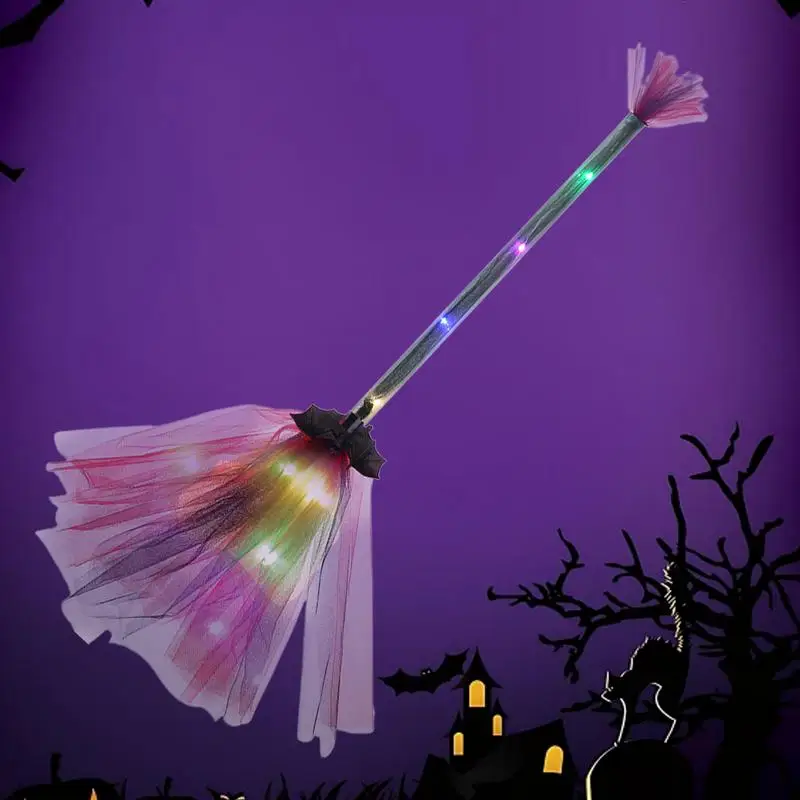 LED Halloween Party Witch Broom Kids Plastic Cosplay Flying Broomstick Props For Masquerade Halloween Cosplay Accessories