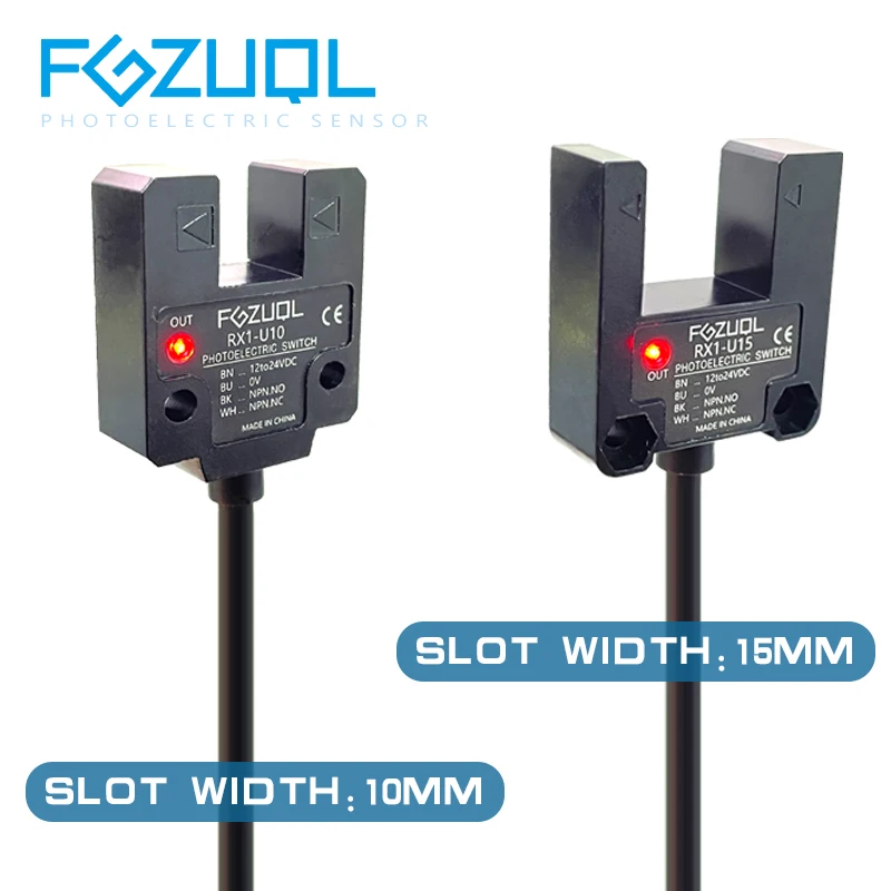 U-Shaped Slot Photoelectric Sensor Switch RX1-U10 RX1-U15 Induction Limit Sensor NPN NO NC 4 Wires 12V-24V slot width：10mm 15mm