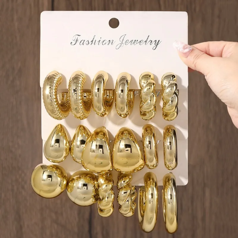 

New 18psc Fashion Gold Exaggerated CCB Earrings Creative Earring Set for Women