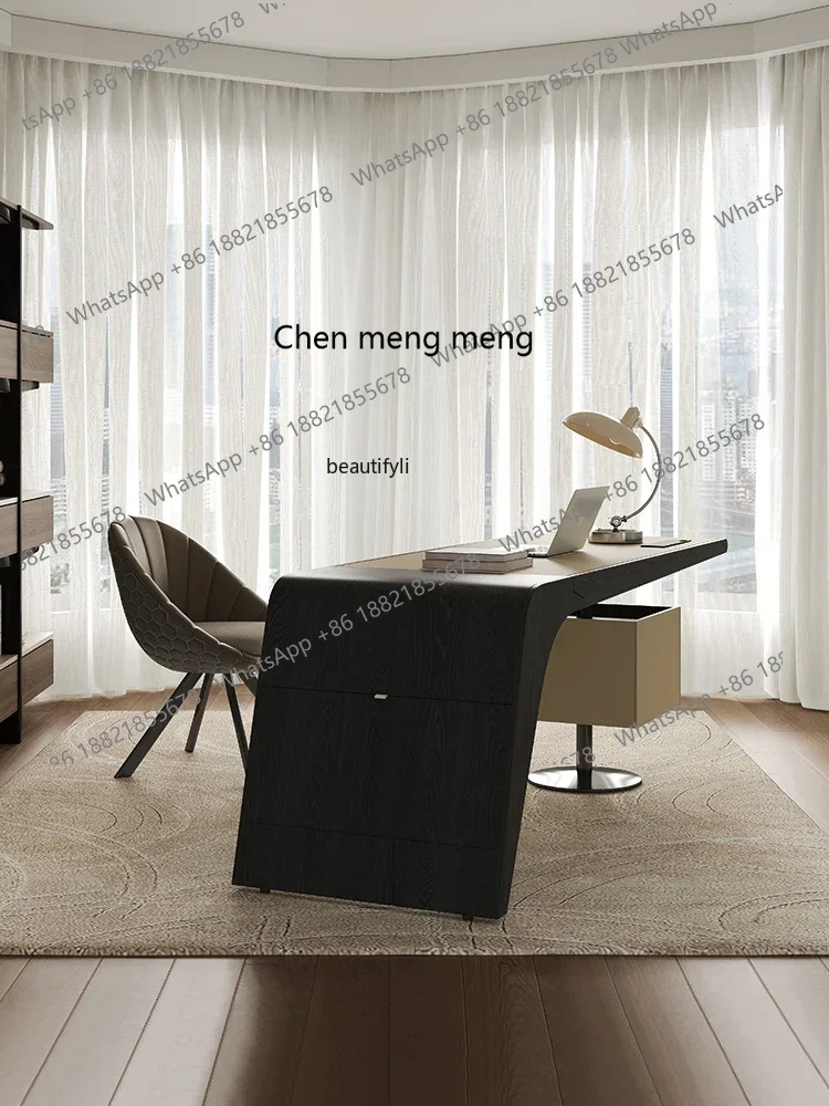 E153  Italian Minimalist Office Boss Desk Manager Desk Modern Light Luxury Saddle Leather Desk