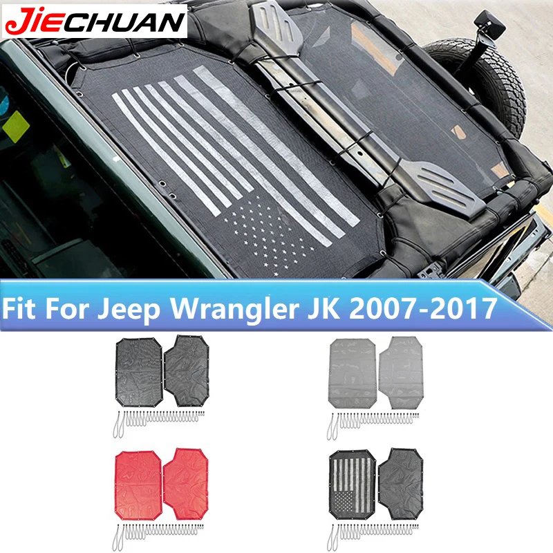 

JIECHUAN PVC Car Top Sunshade Cover Heat Insulation Net For Jeep Wrangler JK 4 Doors 2007-2017,Exterior Protection Accessories