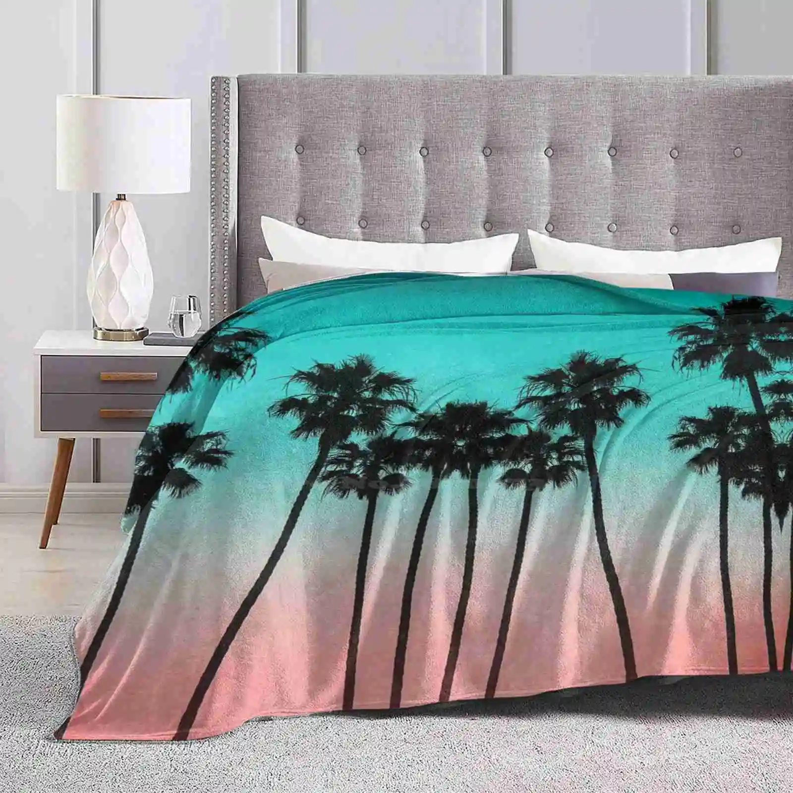 Palm Trees 3 Latest Super Soft Warm Light Thin Blanket Palm Tree California Vintage Retro Texture Sundown Sunset Us Beach