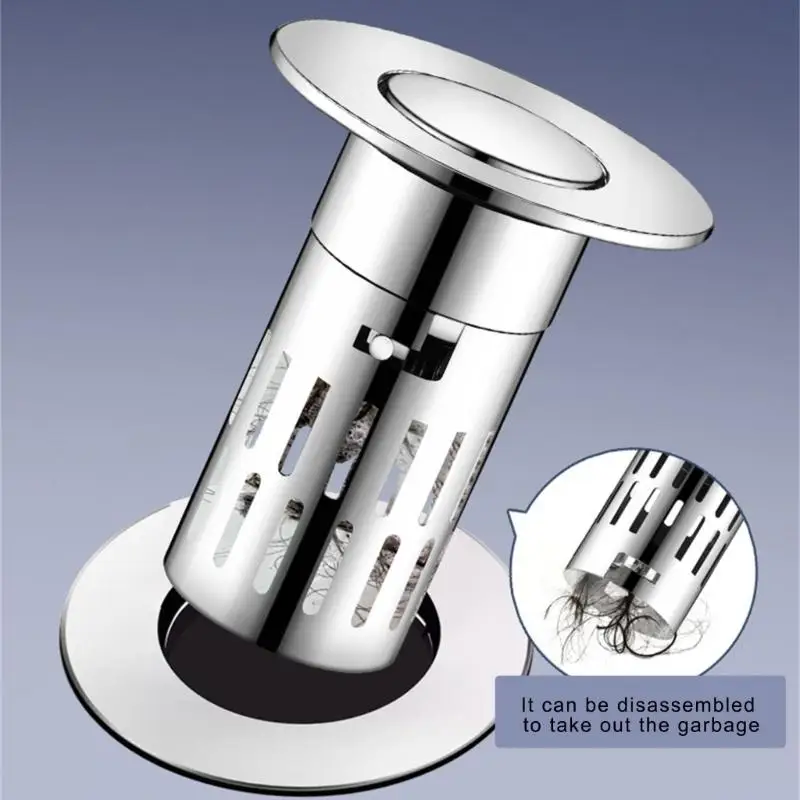 

652F Steel Bathroom Sink Drain Strainer Popup Stoppers Hair Catcher Quick Installs