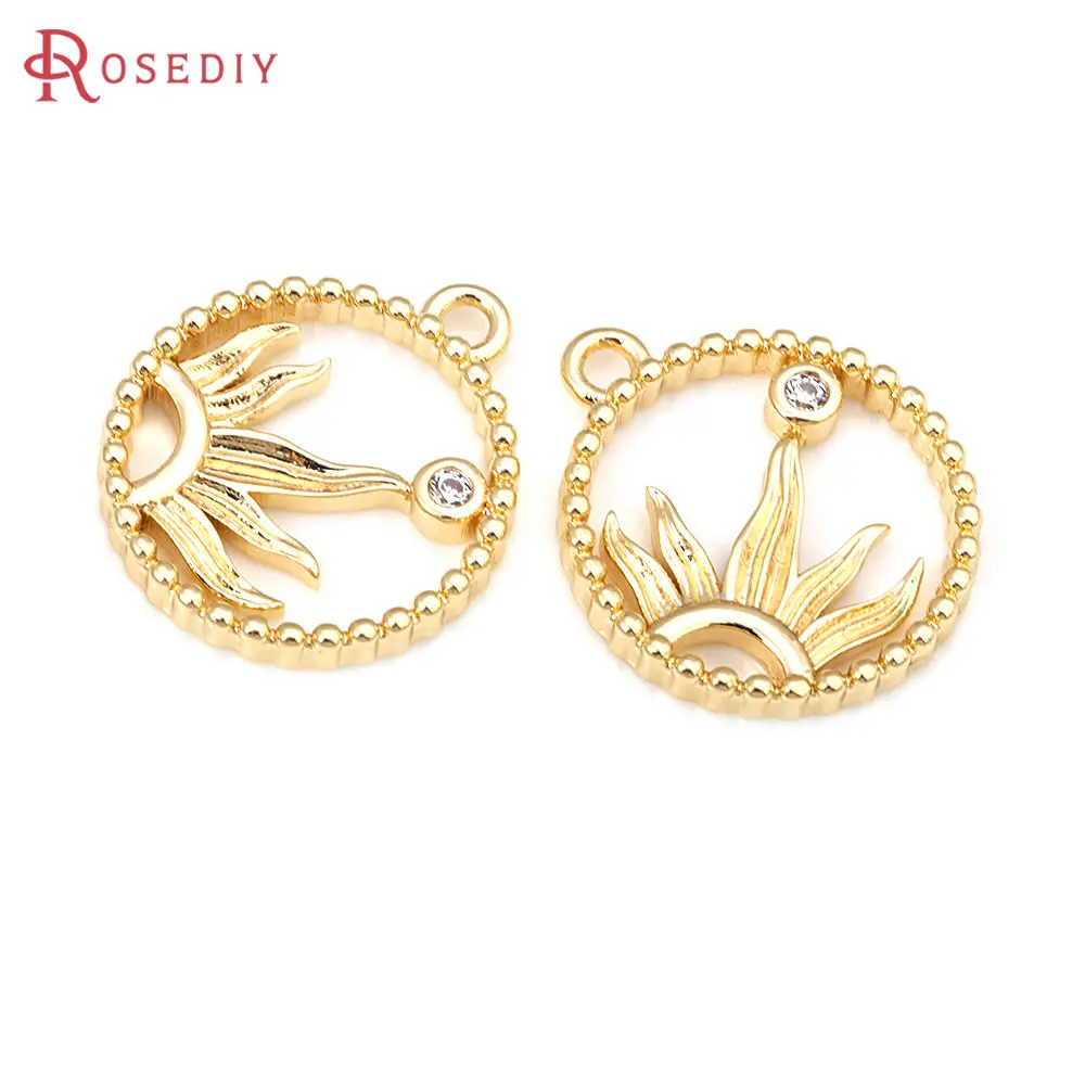 

6PCS 18K Gold Color Brass and Zircon Round Sun Charms Pendants High Quality Diy Jewelry Making Necklace Earrings Accessories