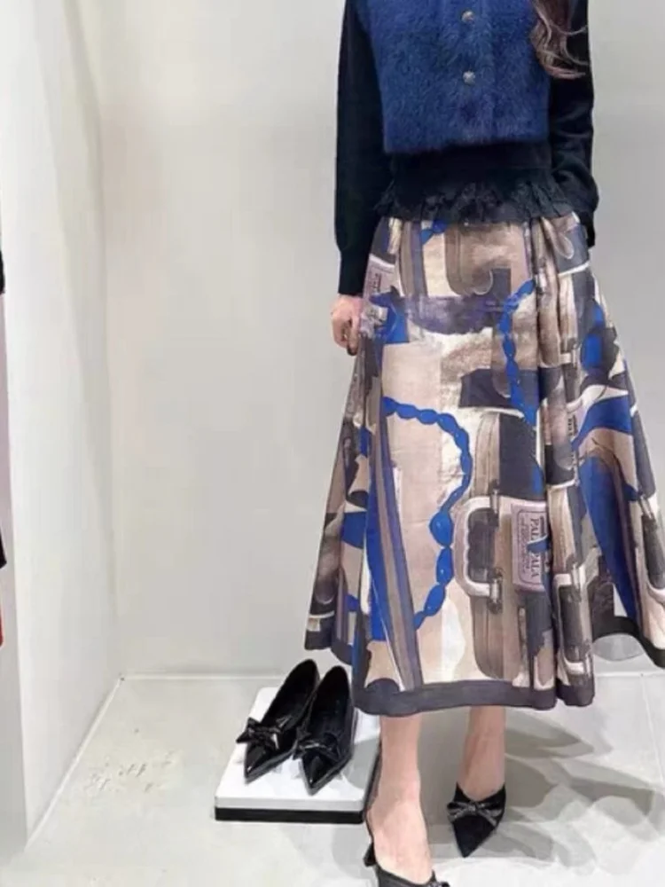 

Ele Slimming Floral Print High Waist A-Line Umbrella Skirt Versatile Ci Commute Cotton f Body Skirt New Winter Colle...