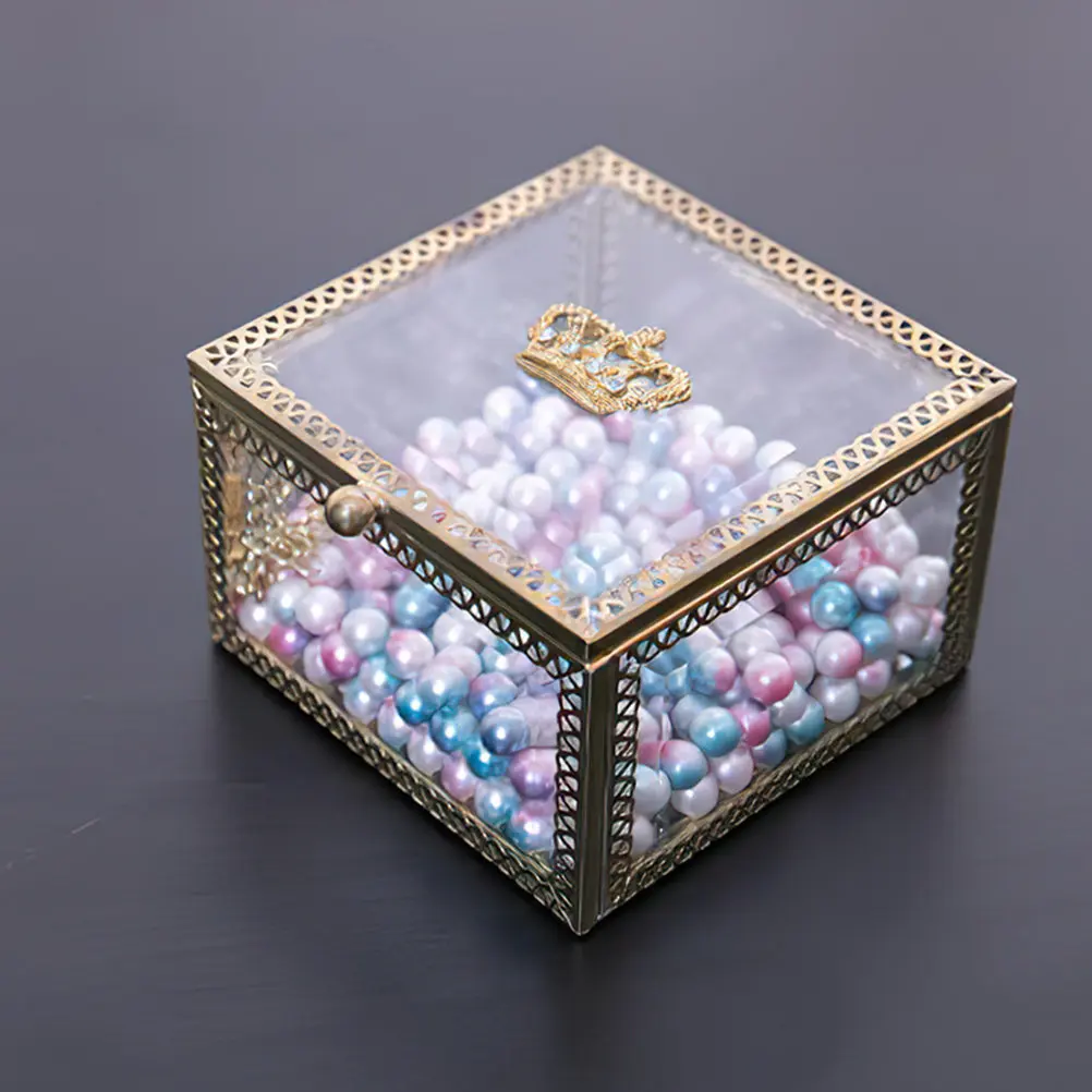 

Elegant Square Glass Jewelry Box for Storing Rings Earrings Necklaces Bracelets Trinkets Space Saving Desktop Decoration Gift
