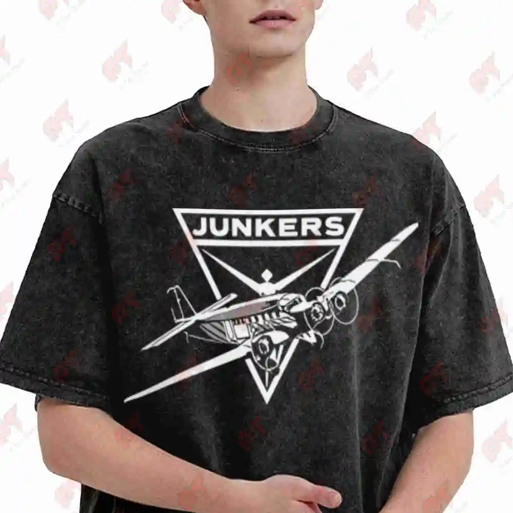 Junkers Vintage Airplane Propeller Vintage Washed Tee Pure Cotton T-Shirt